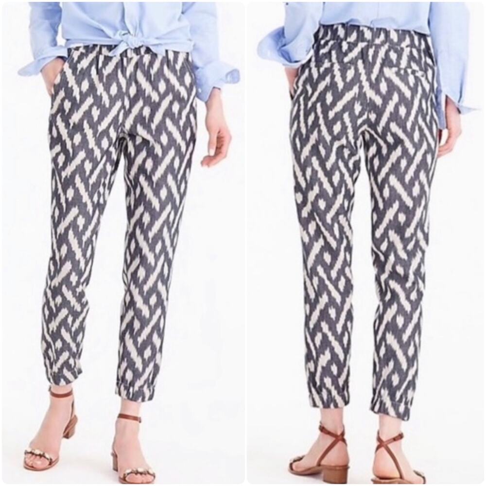 J Crew Seaside Chevron Jogger Pants size 4 Gray White 100% Cotton